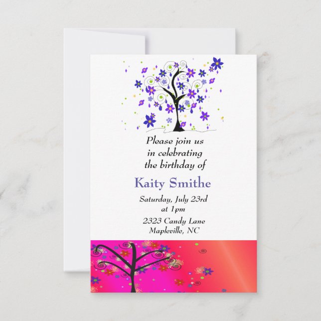 Invitation Arbres Fantaisistes Pleins de Fleurs (Devant)