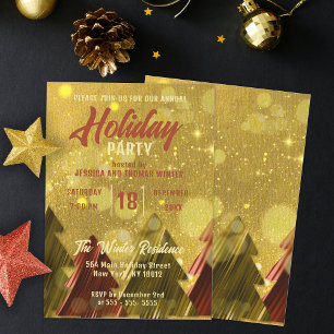 Invitation Arbres métalliques pailletés Glam Gold pour fête d