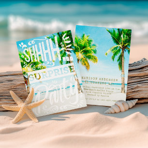 Invitation Arbres Palmiers Shh Fête Surprise Plage Anniversai
