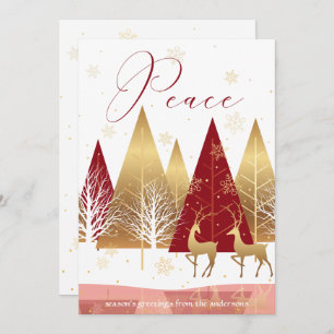 Invitation Arbres rouges d'or moderne Deer Peace Salutation d