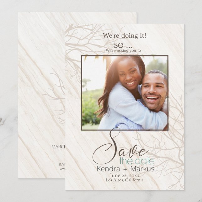 Invitation Arbres rustiques On fait ça Sauvez la date (Devant / Derrière)