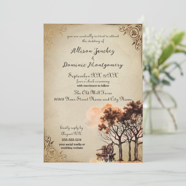 Invitation Arbres rustiques Romantique Mariage d'automne (Debout devant)