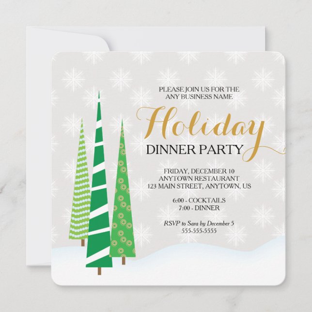 Invitation Arbres & Snowflakes Business Holiday Dinner Party (Devant)