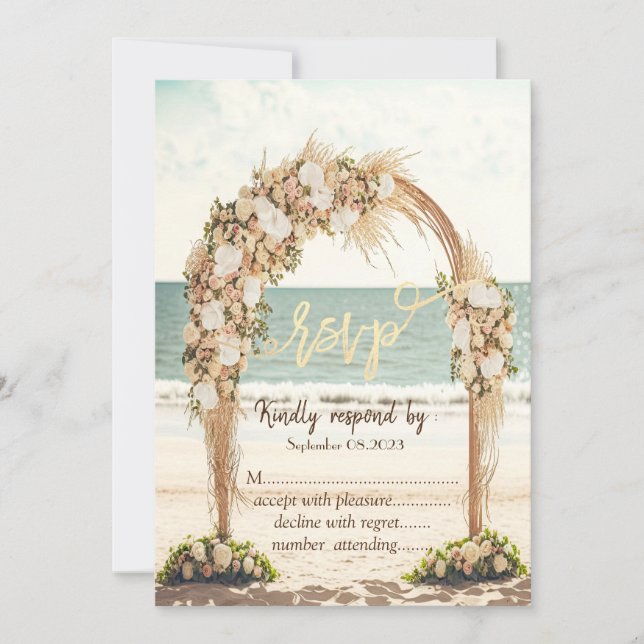 Invitation Arbuste de mariage de plage Roses RSVP (Devant)
