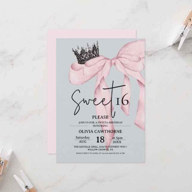 Invitation Arc 16e Anniversaire ⎮Moderne Rose Sweet 16 (Devant/Arrière en situation)