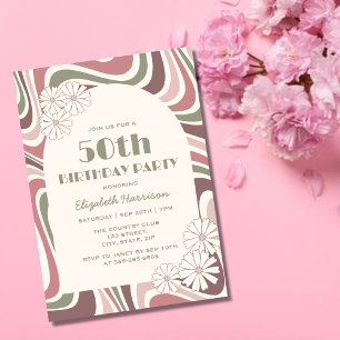 Invitation Arc à fleurs Retro Sage Brown Peach Anniversaire