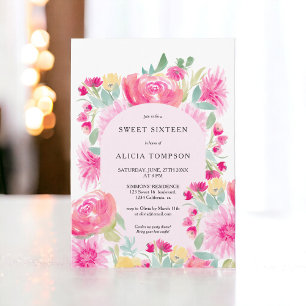 Invitation Arc à fleurs rose bohème chic Sweet 16