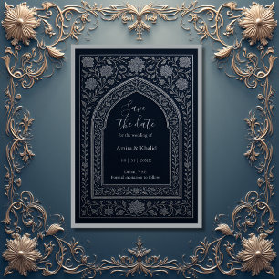 Invitation Arc arabe marine argent mariage enregistrer la dat