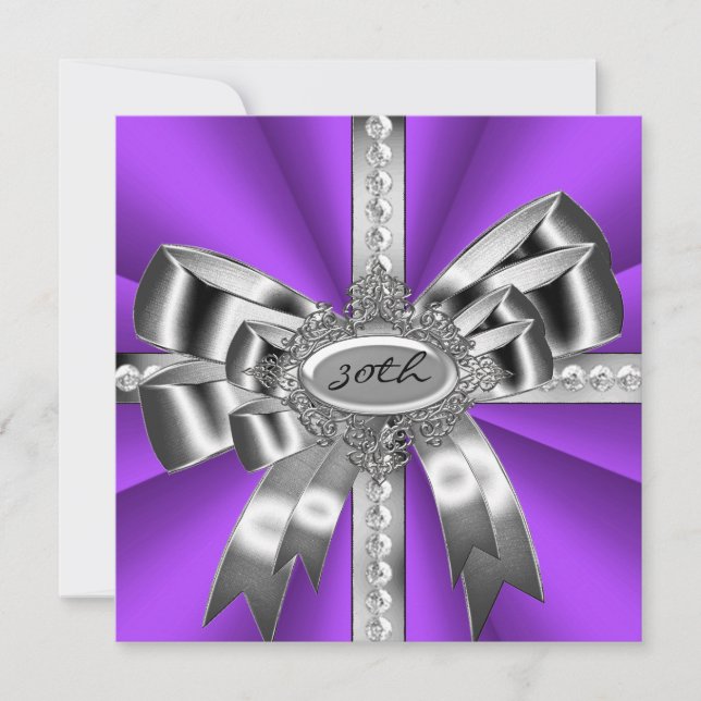 Invitation Arc Argenté Violet 30ème Gems Noir Blanc (Devant)