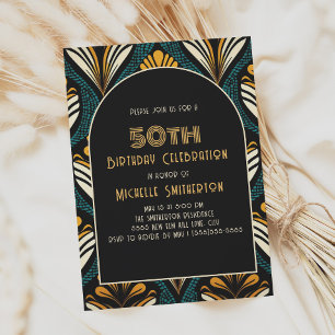 Invitation Arc Art Déco Turquoise Jaune Noir 50e anniversaire