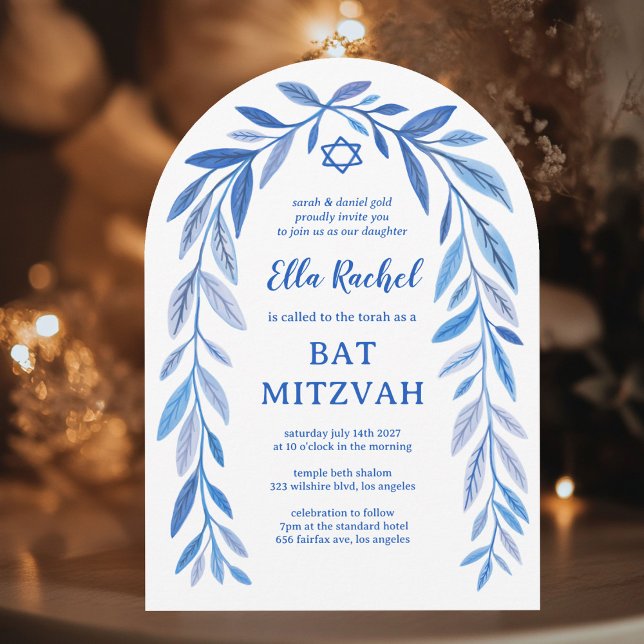 Invitation Arc Bat mitzvah de la barre d'aquarelle botanique (Botanical Watercolor CUSTOM Bar Bat Mitzvah Arch Invitation
)