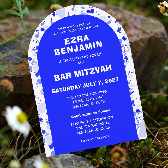 Invitation Arc Bat mitzvah Terrazzo Dessiné À La Main (Terrazzo Hand Drawn Custom Bar Bat Mitzvah Arch Invitation
)