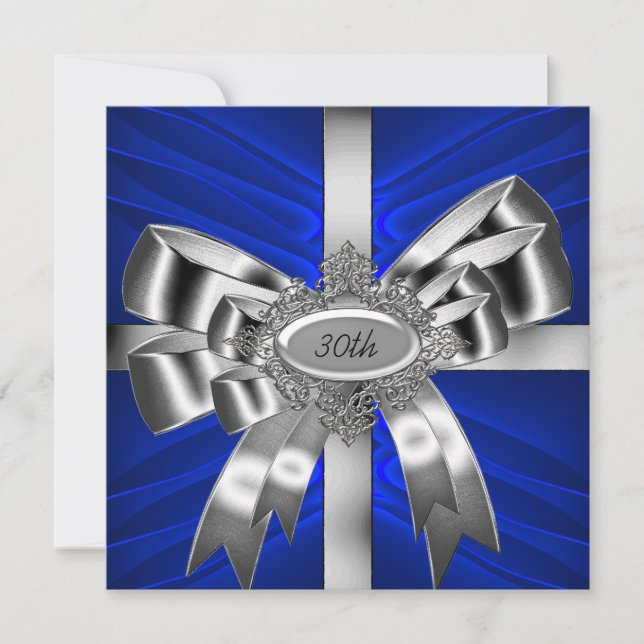 Invitation Arc Bleu Argenté 30ème Noir Blanc Bijou (Devant)