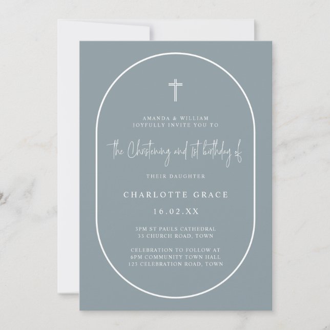 Invitation Arc bleu Dusty Moderne Jumelage Anniversaire (Devant)