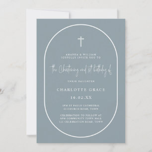 Invitation Arc bleu Dusty Moderne Jumelage Anniversaire