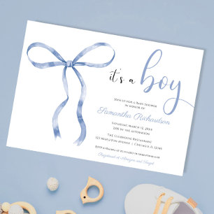 Invitation Arc bleu élégant aquarelle garçon baby shower