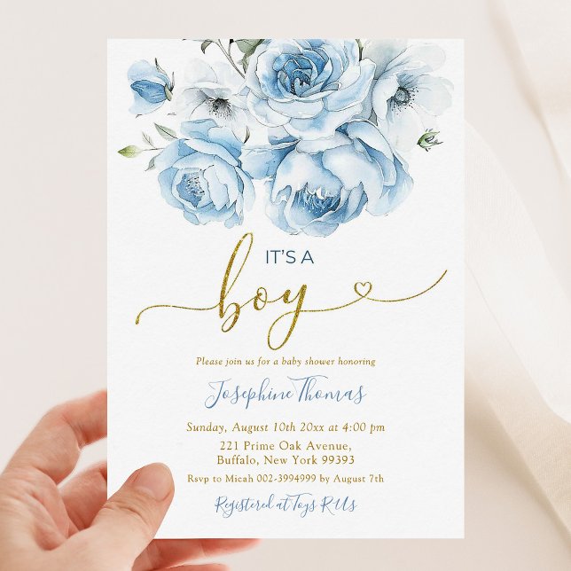Invitation Arc bleu floral Dusty C'est un Baby shower garçon (Créateur téléchargé)