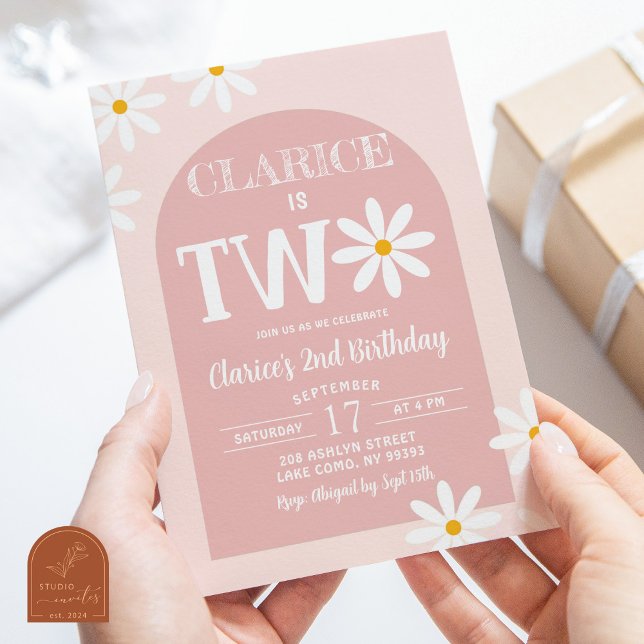 Invitation Arc Bohème Rose Fleur 2ème Anniversaire (Créateur téléchargé)