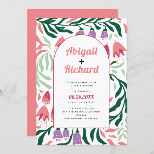 Invitation Arc Boho avec branches rétro et fleurs mariage