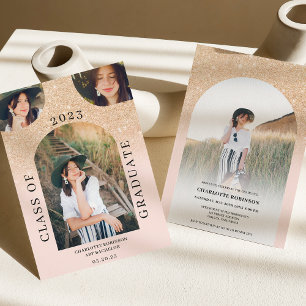 Invitation Arc boho moderne or chic rose 4 graduation photo