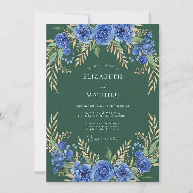 Invitation Arc botanique Deep Blue pour mariage (Devant)