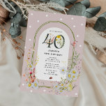 Invitation Arc botanique floral 40e fête d'anniversaire<br><div class="desc">Cutsie botanical 40th Birthday Party Invitation. Le design présente un arrière - plan rose poussiéreux décoré de pois blancs,  une arche encadrée ornée de fleurs printanières et estivales d'aquarelle et de jolies créatures de la faune. Le modèle modifiable est facile à customiser avec vos propres détails d'événement.</div>