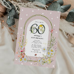Invitation Arc botanique floral 60e fête d'anniversaire<br><div class="desc">Cutsie botanical 30th Birthday Party Invitation. Le design présente un arrière - plan rose poussiéreux décoré de pois blancs,  une arche encadrée ornée de fleurs printanières et estivales d'aquarelle et de jolies créatures de la faune. Le modèle modifiable est facile à customiser avec vos propres détails d'événement.</div>