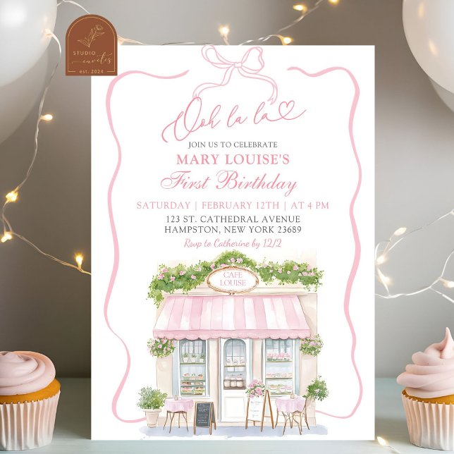 Invitation Arc bow Café Parisien Français 1er Anniversaire (Créateur téléchargé)