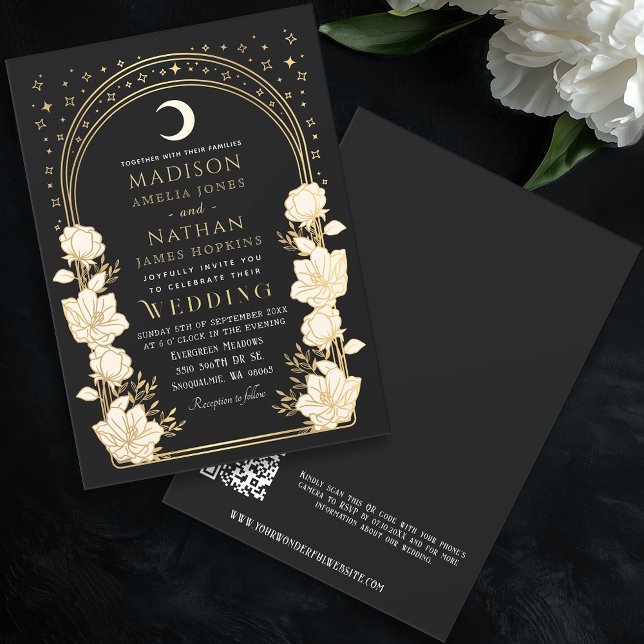 Invitation Arc céleste noir Art Nouveau Code QR Mariage (Créateur téléchargé)