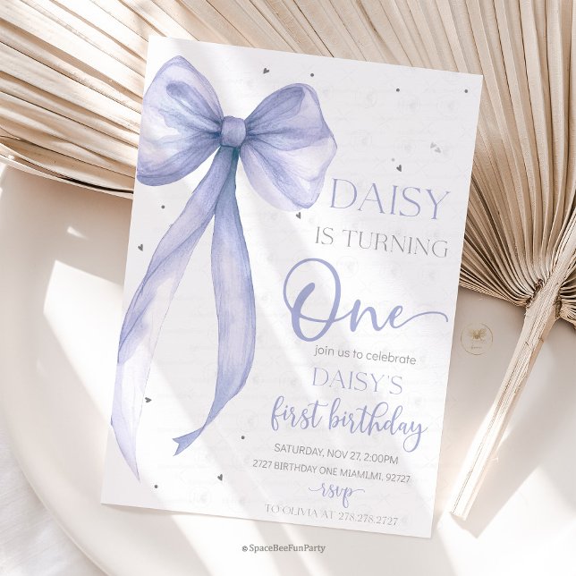 Invitation Arc Coquette Violet 1er Anniversaire  (Bow Coquette Birthday Invitation )