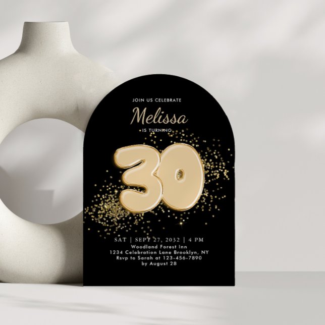 Invitation Arc d'anniversaire pour adultes Noir et Or 30e Bal (Créateur téléchargé)