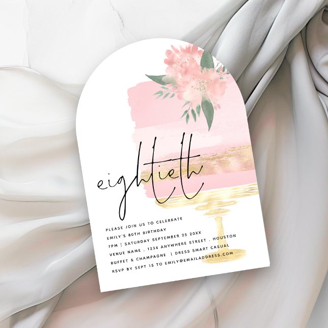 Invitation Arc d'anniversaire rose moderne Gâteau 80ème parti (Créateur téléchargé)