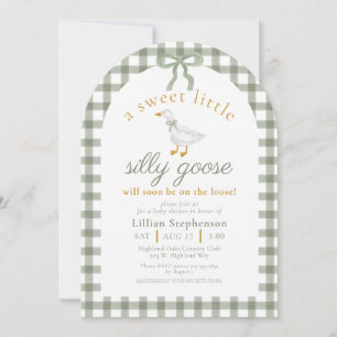 Invitation Arc de Baby Shower Oie Ridicule à Carreaux Verts
