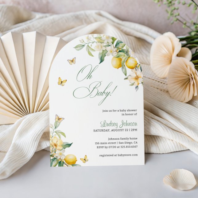 Invitation Arc de Baby Shower Papillon Floral Citron (Créateur téléchargé)
