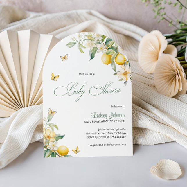 Invitation Arc de Baby Shower Papillon Floral Citron (Créateur téléchargé)