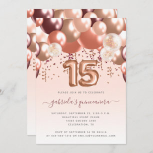 Invitation Arc de ballon Rose or Bourgogne Quinceañera