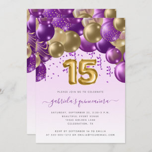 Invitation Arc de ballon violet or Quinceañera
