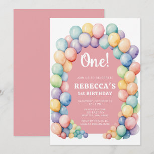 Invitation Arc de ballons arc-en-ciel pour anniversaire tout