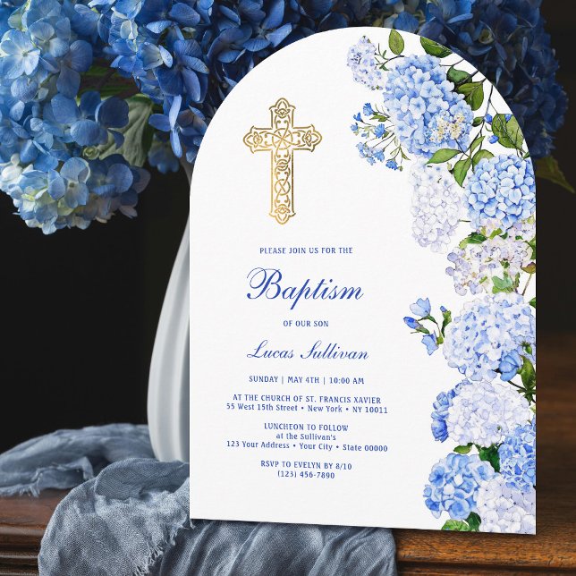 Invitation Arc de Baptême aux Hortensias Bleus (Créateur téléchargé)
