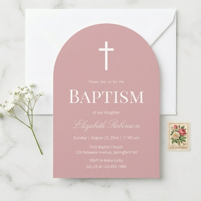 Invitation Arc de baptême élégant rose poussiéreux  (Créateur téléchargé)