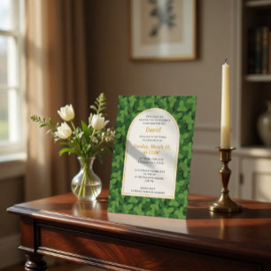 Invitation Arc de Bar Mitzvah à la bordure de feuille verte é