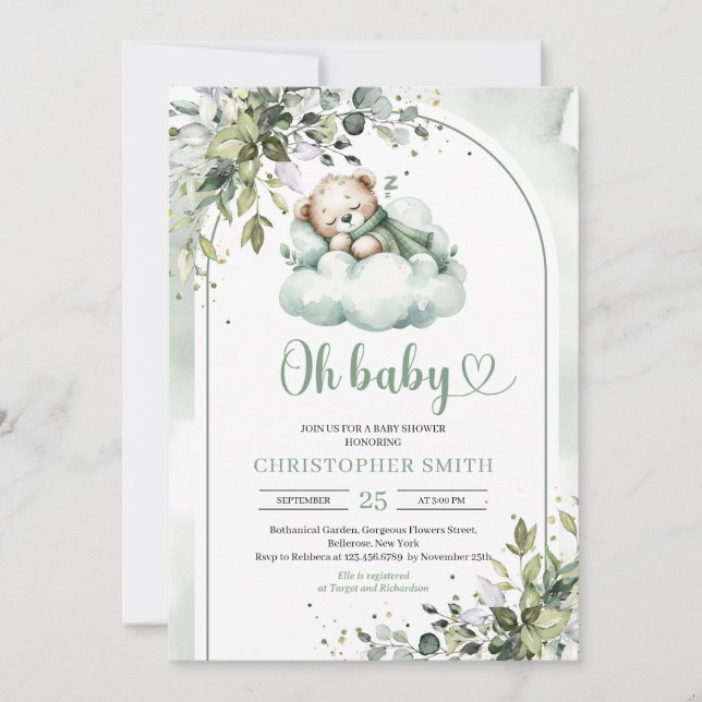 Invitation Arc de Boho eucalyptus vert neutre genre (Devant)