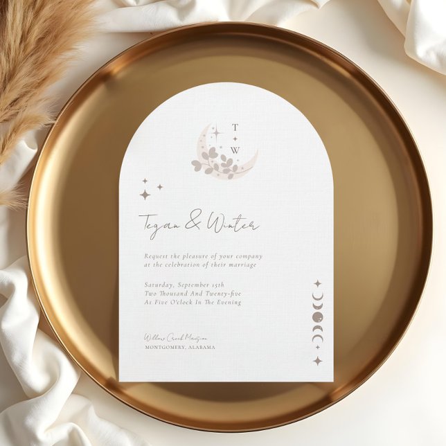 Invitation Arc de Boho Holistique Céleste Minimal Lune & Étoi (Minimal Celestial Holistic Boho Moon & Stars Arch Invitation (Front))