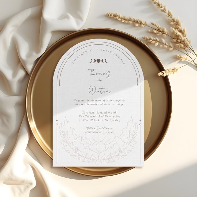 Invitation Arc de Boho Holistique Céleste Minimal Lune & Étoi (Minimal Celestial Holistic Boho Moon & Stars Arch Invitation (Front))