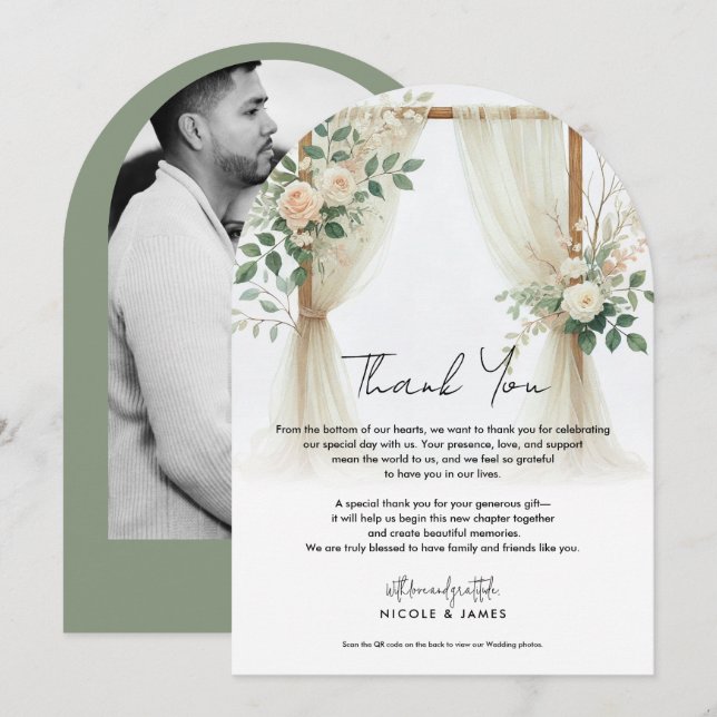Invitation Arc de bois floral avec verdure et roses pour Reme (Devant / Derrière)