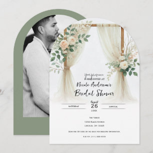 Invitation Arc de bois floral verdure roses Baby Shower