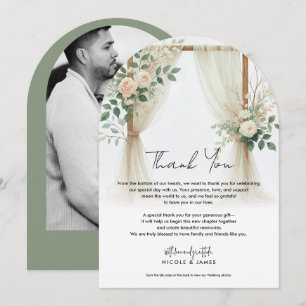 Invitation Arc de bois floral verdure roses rustique merci