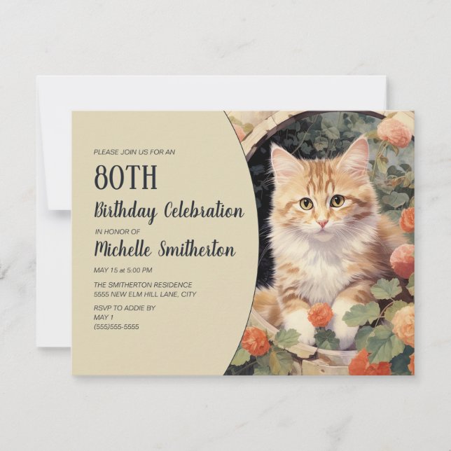 Invitation Arc de chaton jaune blanc 80e anniversaire (Devant)