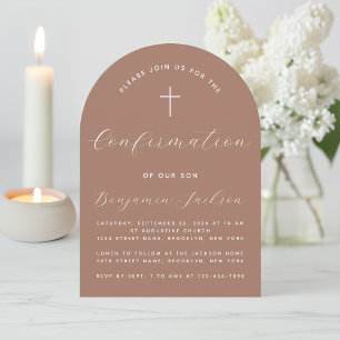 Invitation Arc de confirmation Marron Moderne Terreux Simple 