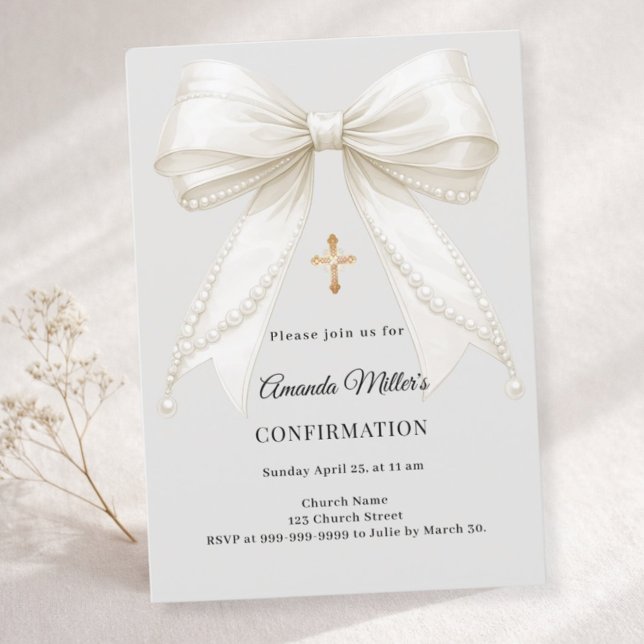 Invitation Arc de confirmation perles ivoire fille gris (Créateur téléchargé)